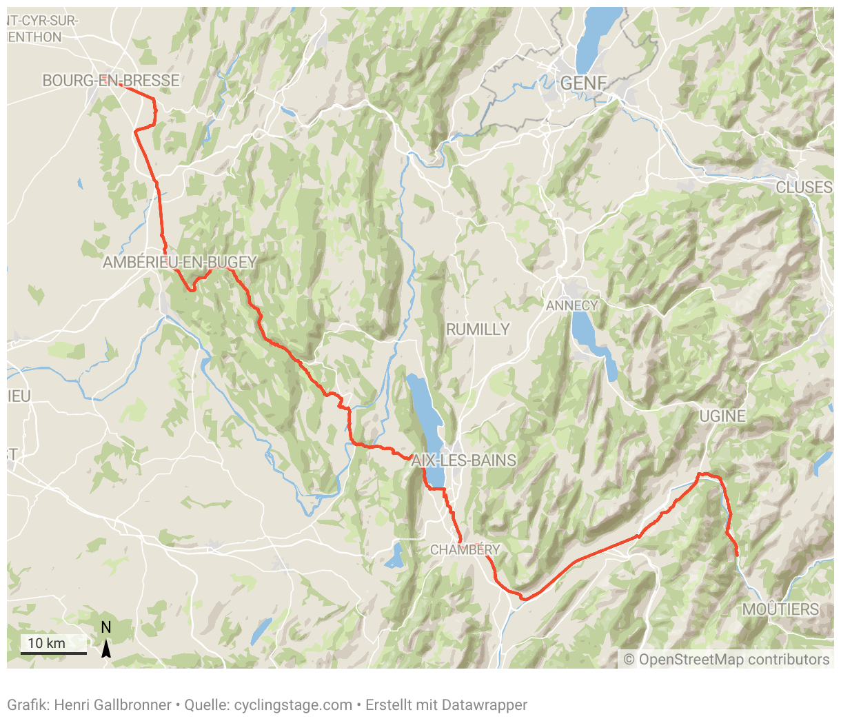 Eine Karte der 18. Etappe der Tour de France 2023