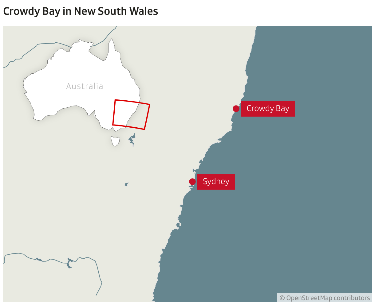 Crowdy Bay in New South Wales (Locator-Karte)