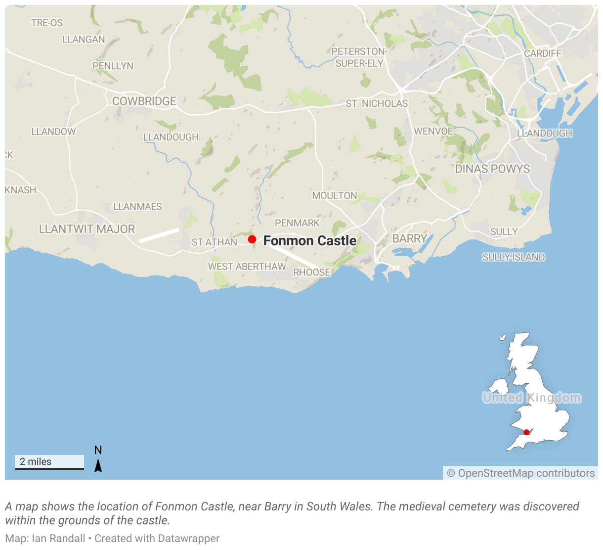 A map shows the location of Fonmon Castle, near Barry in South Wales.
