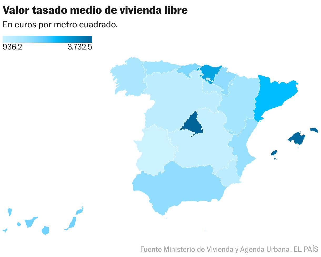 Estimated average value of free homes (choropleth map)