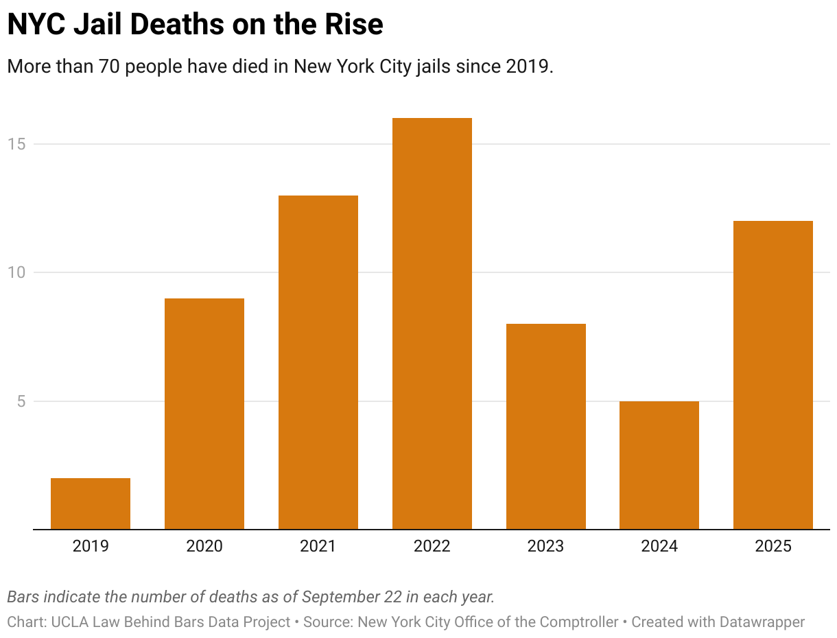 NYC Jail Deaths on the Rise (Column Chart)