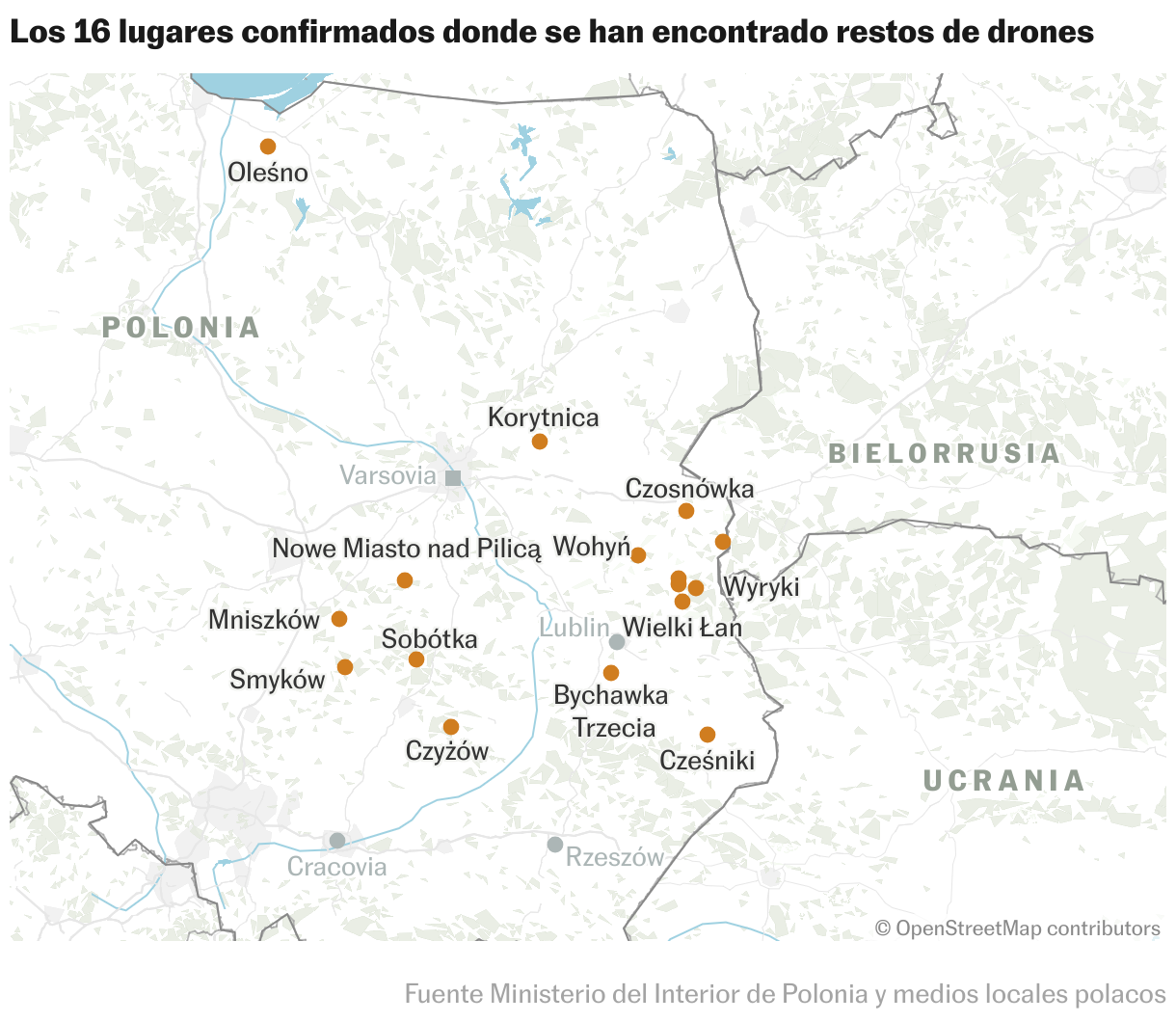 Los 16 lugares donde se han encontrado restos de drones (Mapas de ubicación)