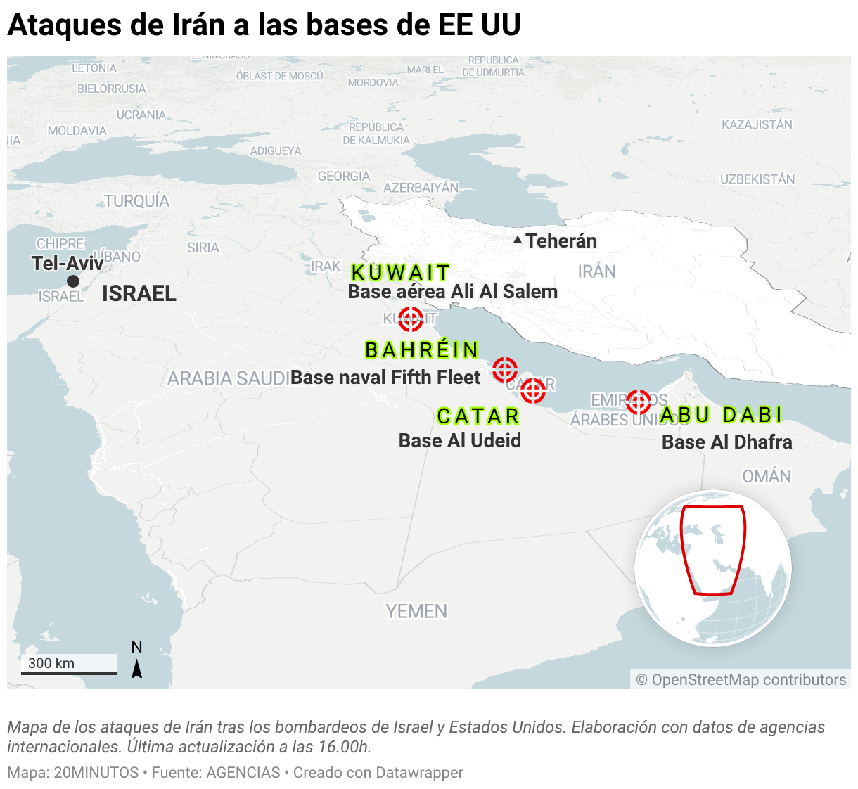 Ataques de Irán a las bases de EE UU (Mapas de ubicación)