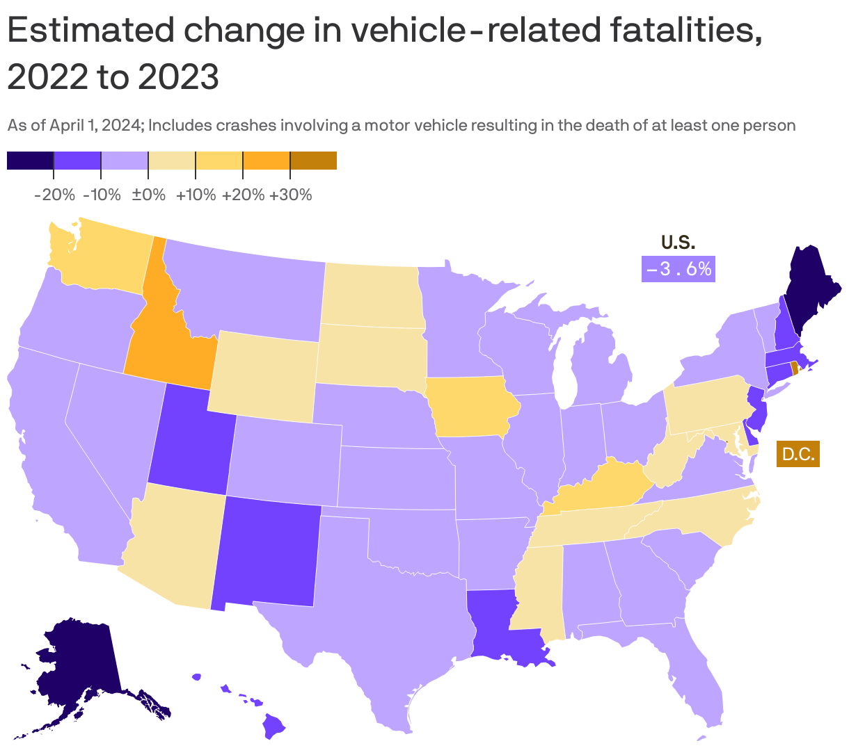 Estimated change in vehicle-related fatalities, 2022 to 2023